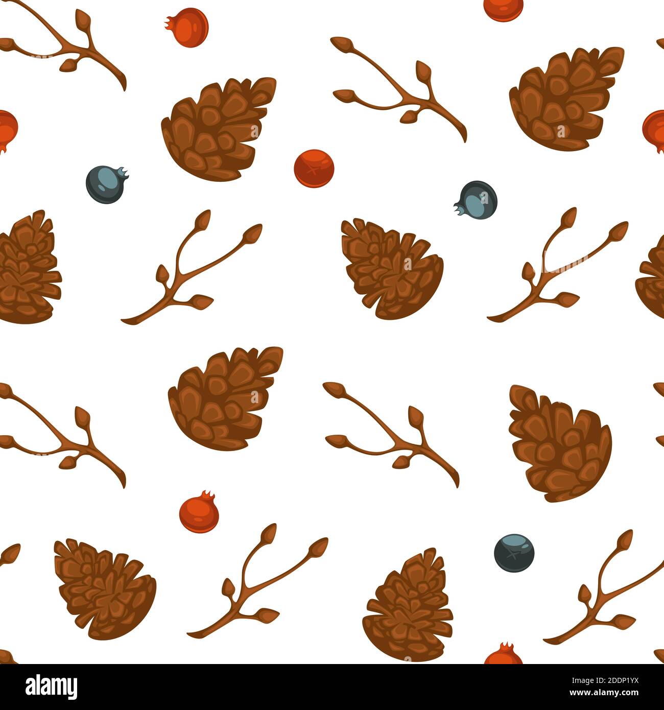 Pine cones and berries seamless pattern vector Stock Vector
