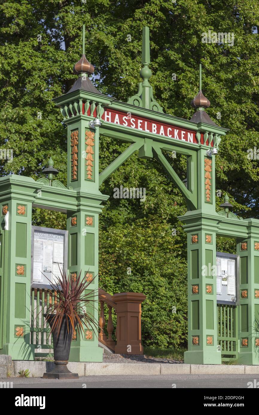 geography / travel, Sweden, Stockholm Laen, Stockholm, entrance at hotel and restaurant Hasselbacken o, Additional-Rights-Clearance-Info-Not-Available Stock Photo