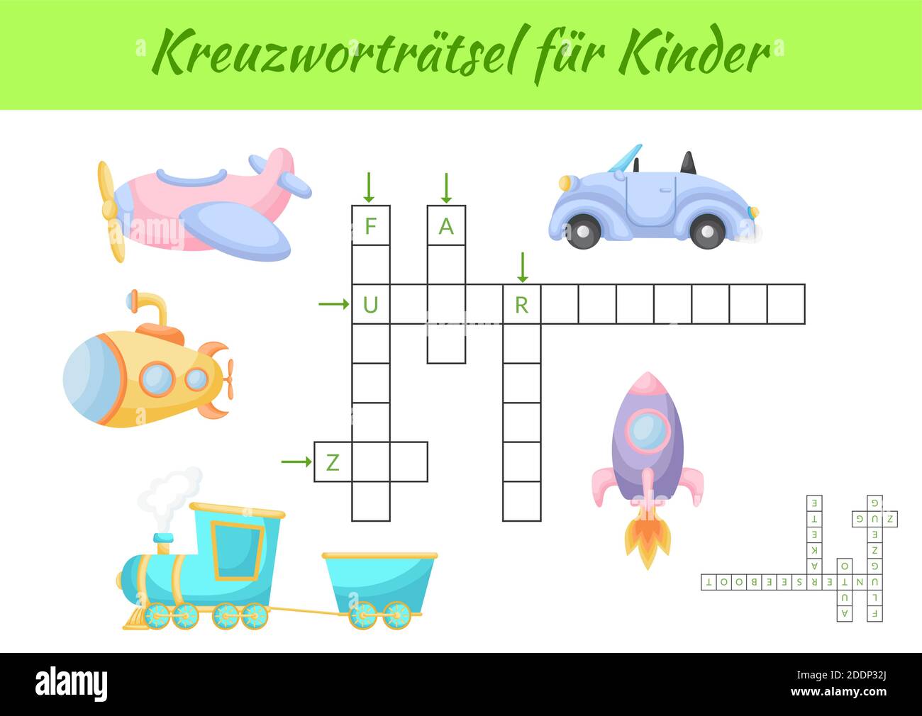 Kreuzworträtsel für Kinder - Crossword for kids. Crossword game with