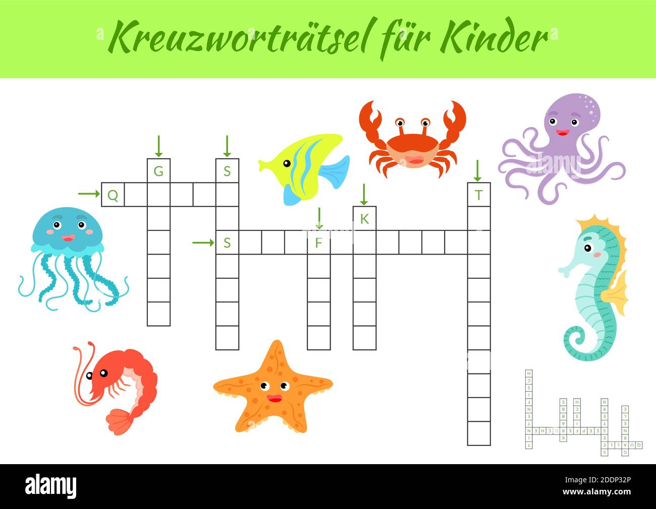 Kreuzworträtsel für Kinder - Crossword for kids. Crossword game with