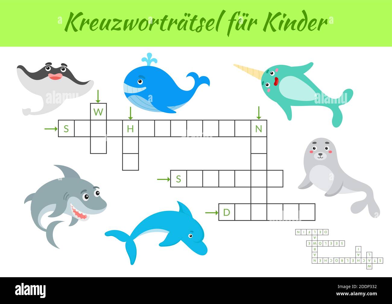 Kreuzworträtsel für Kinder - Crossword for kids. Crossword game with