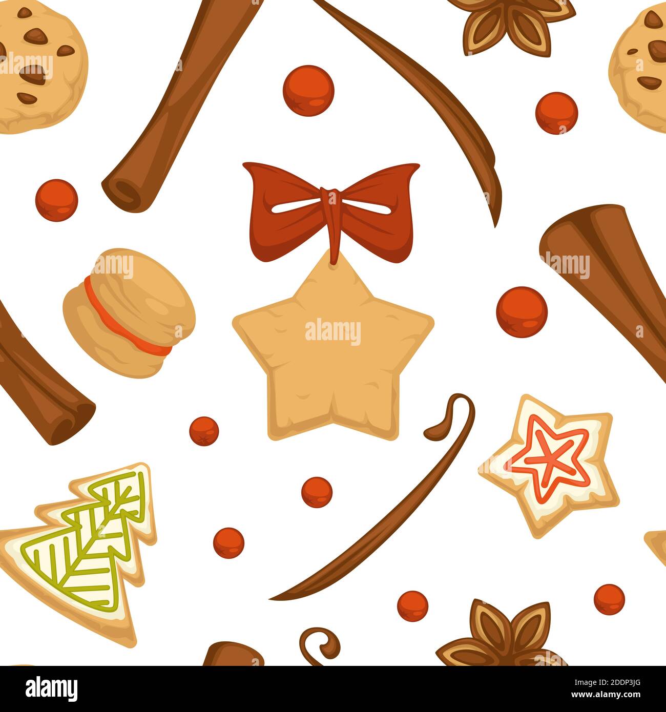 Xmas gingerbread cookies with cinnamon pattern Stock Vector