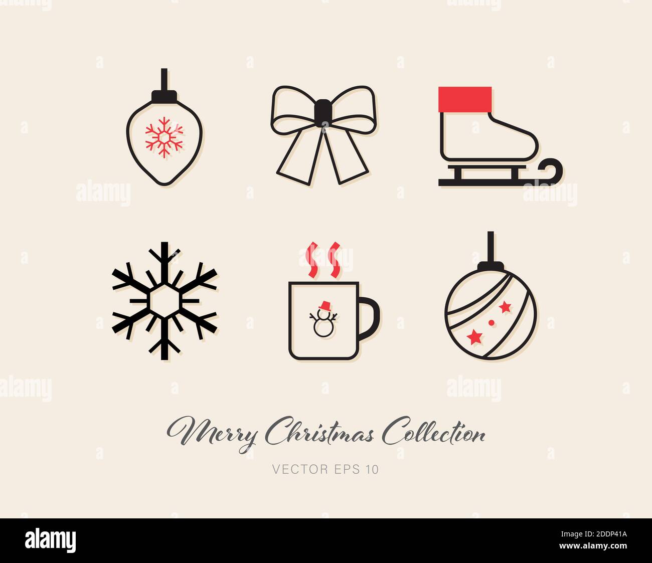 Beautiful Christmas outline flat icon pack of 6 designs on beige background Stock Vector