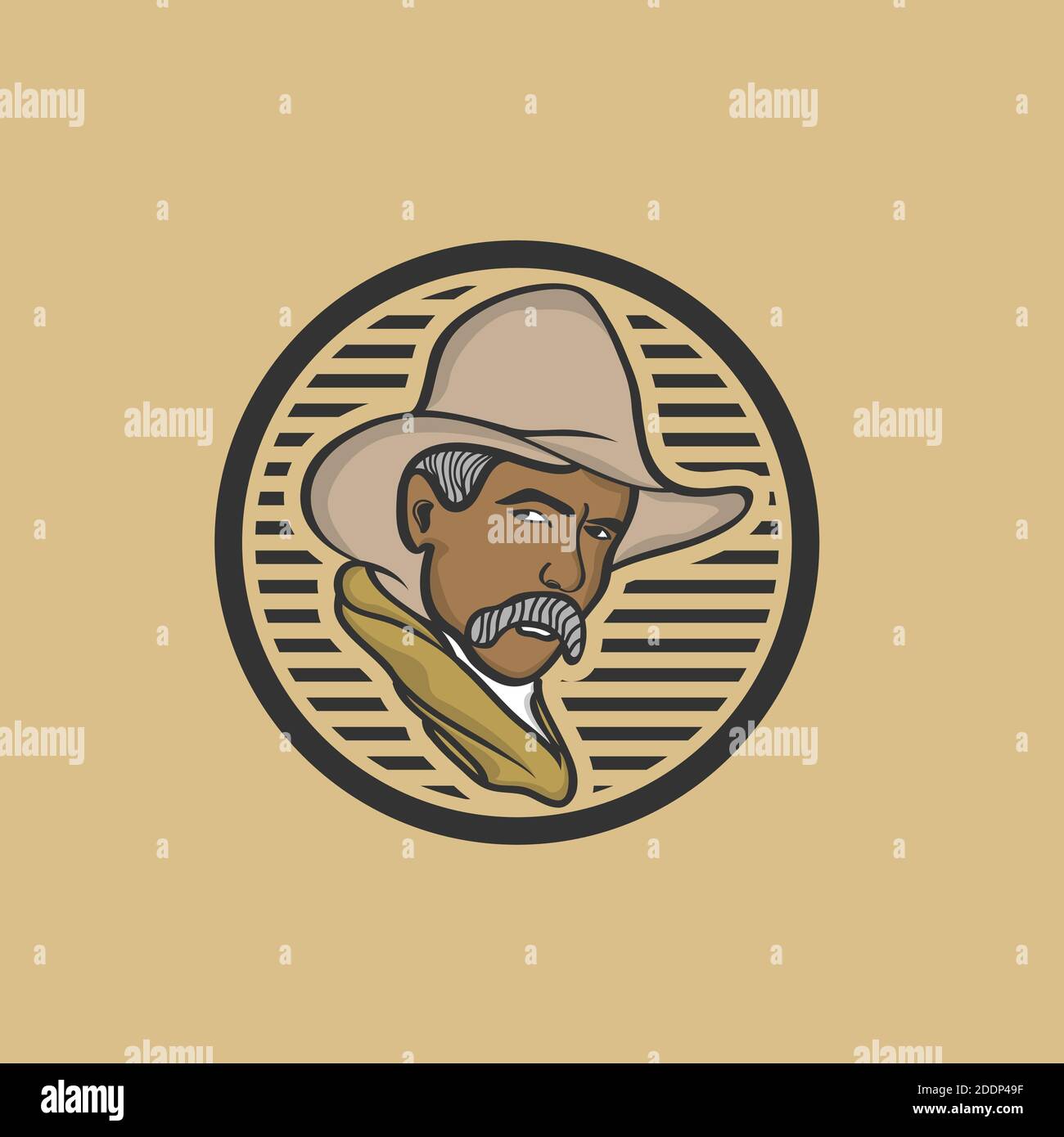 Logo template with the image of the man in hat. Cowboy. Sheriff. Mascot. Stock Vector