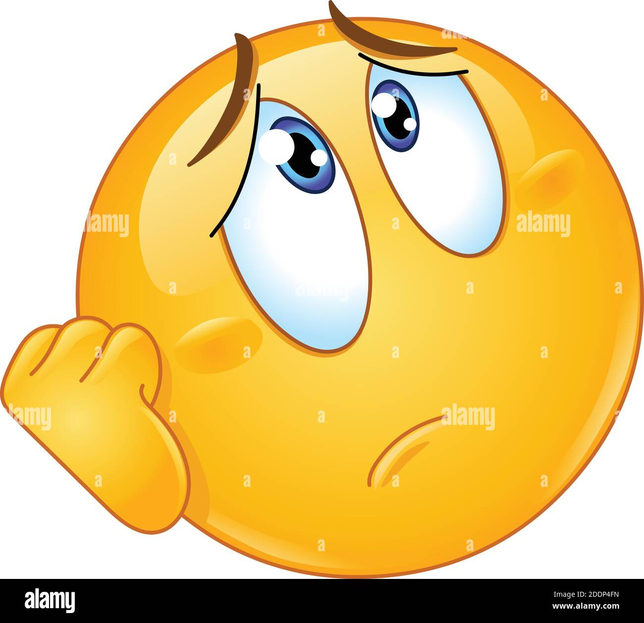 Worried or sad emoji emoticon resting his face on hand and looking up Stock Vector