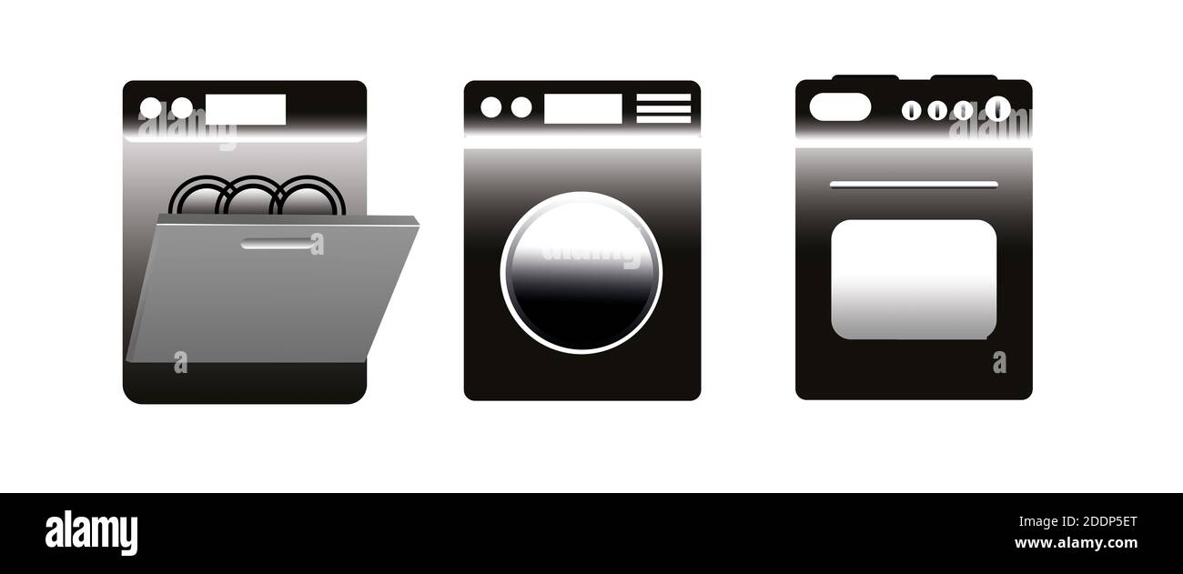 Panorama E-waste electrical appliances vector isolated on white background Stock Photo
