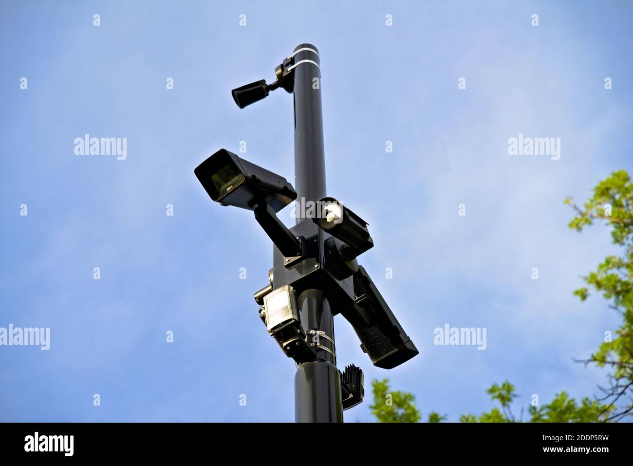 Surveillance cameras and sensors on a pole. . High quality photo Stock Photo