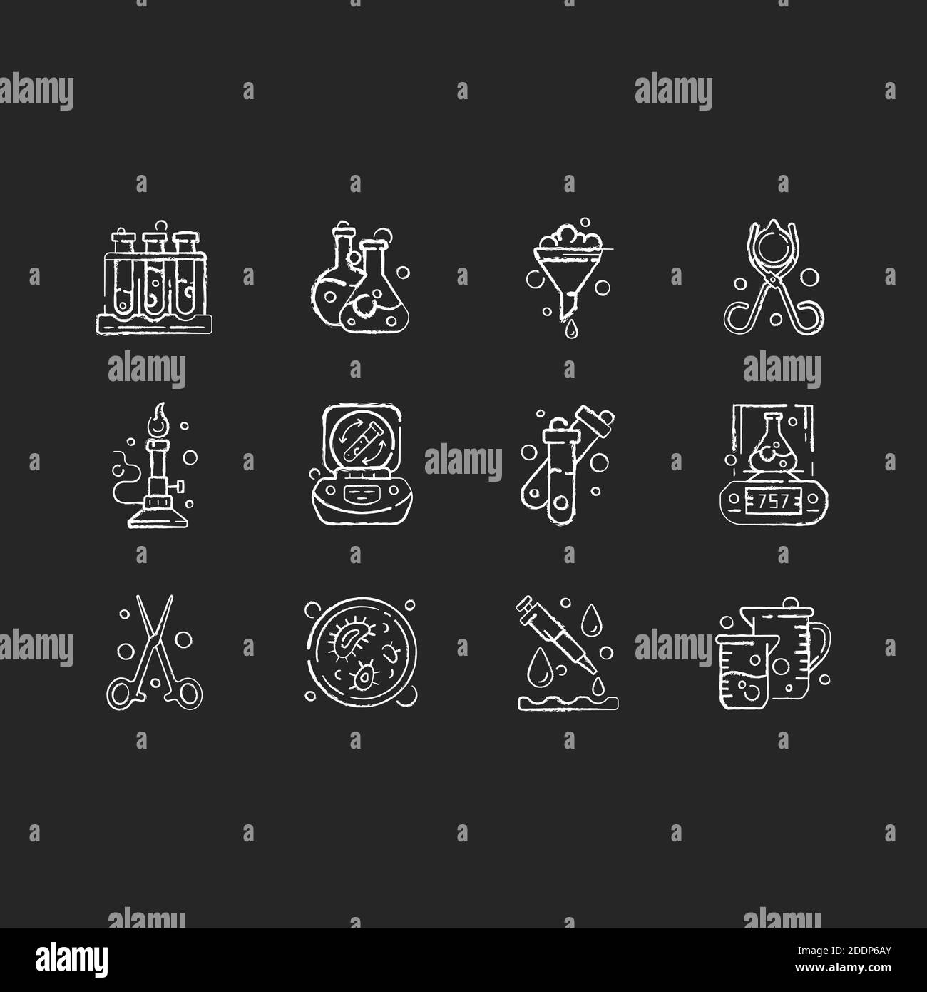 Lab equipment chalk white icons set on black background Stock Vector ...