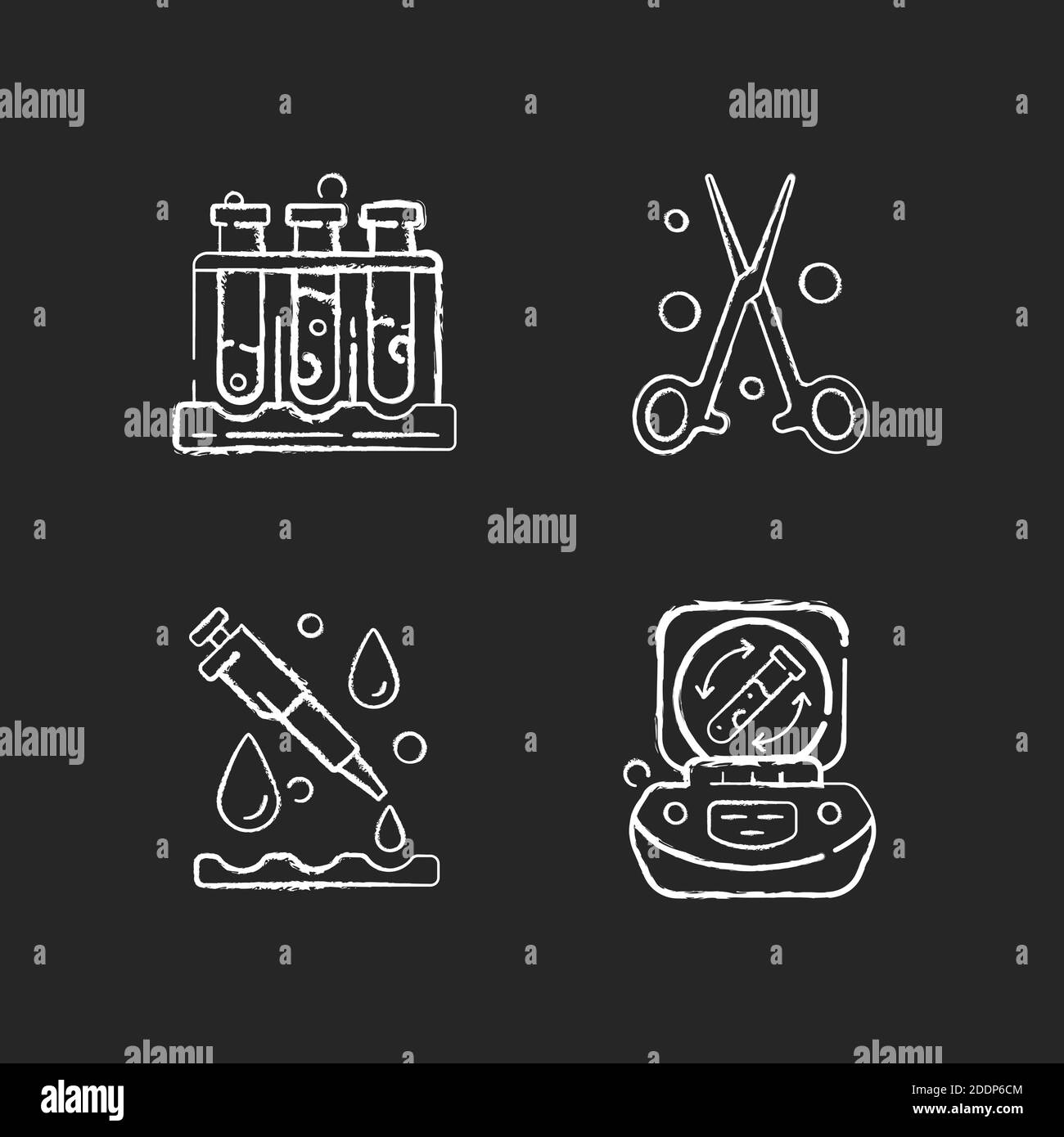 Laboratory instruments chalk white icons set on black background Stock ...