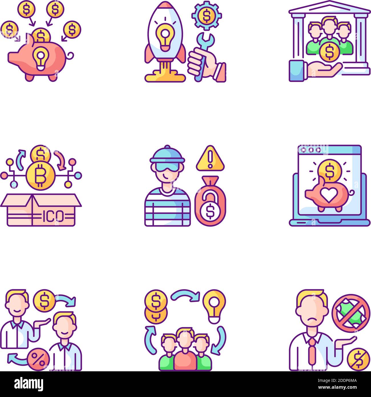 Crowdfunding types RGB color icons set Stock Vector Image & Art - Alamy