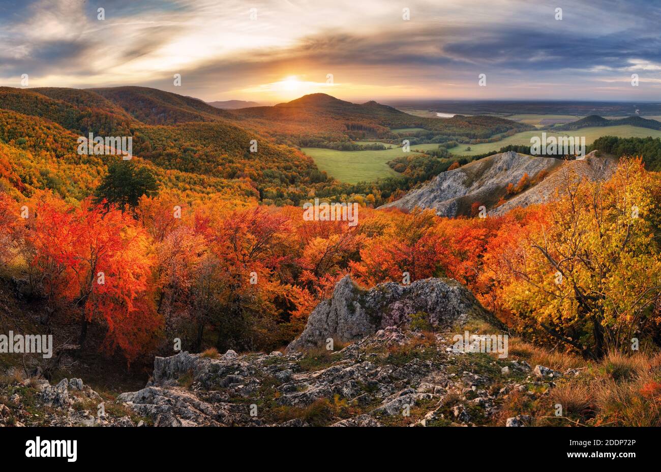 Nature at fall, Mountain with forest landscape Stock Photo