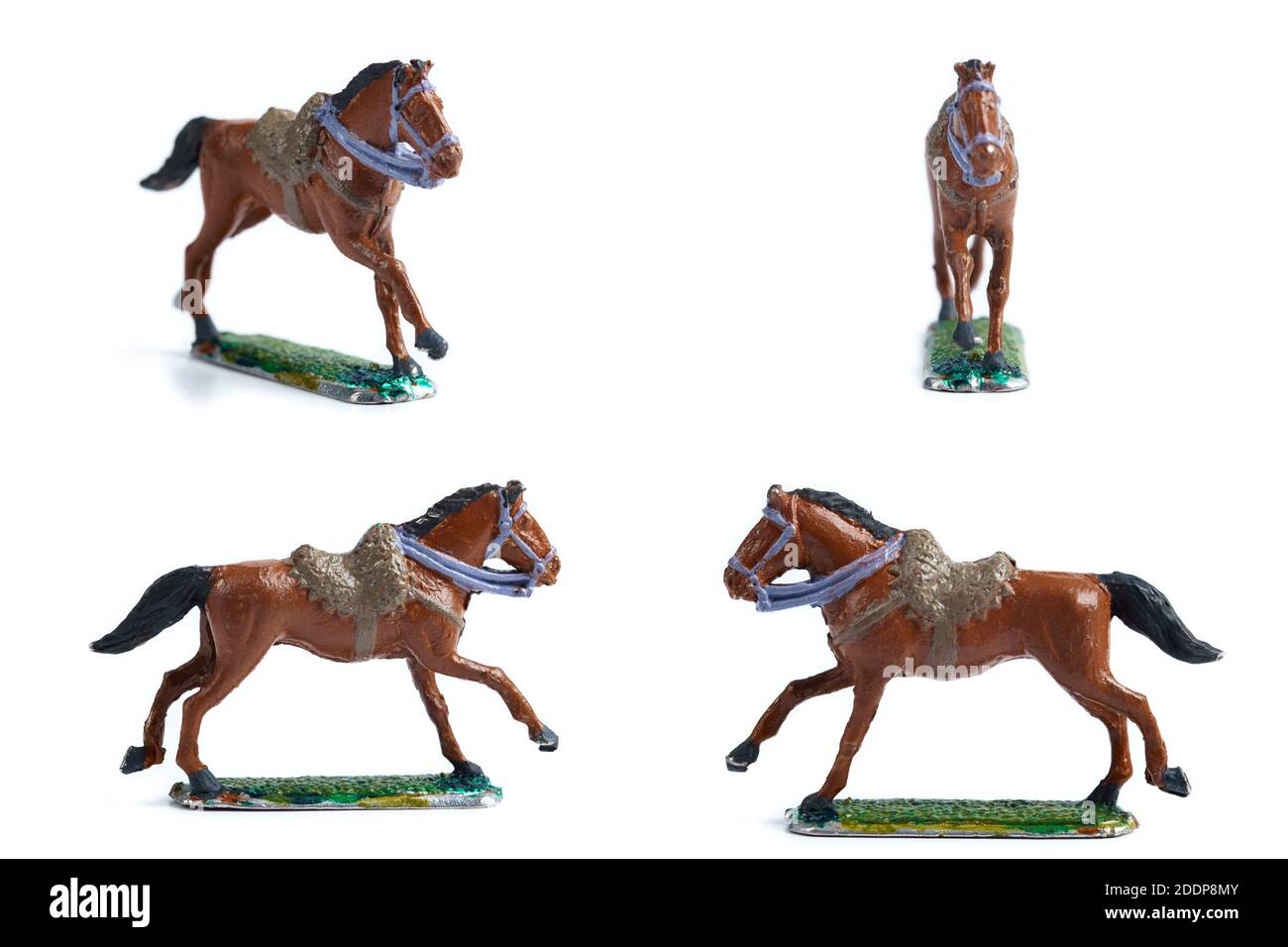 4 in 1 photo of handmade tin horse on white background Stock Photo