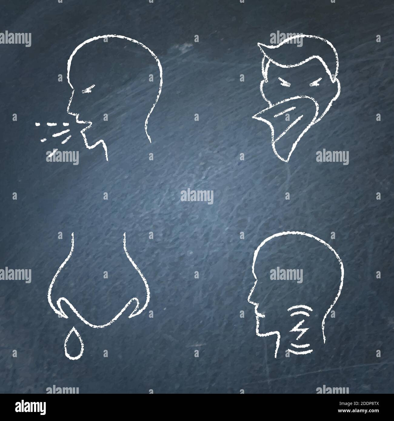 Chalkboard respiratory disease symptoms icon collection in line style