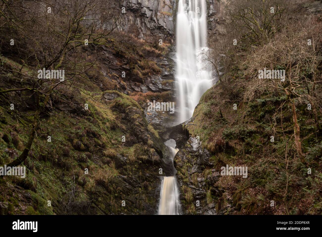 Pistyll Rhaeadr waterfall in winter, Powys, Wales Stock Photo