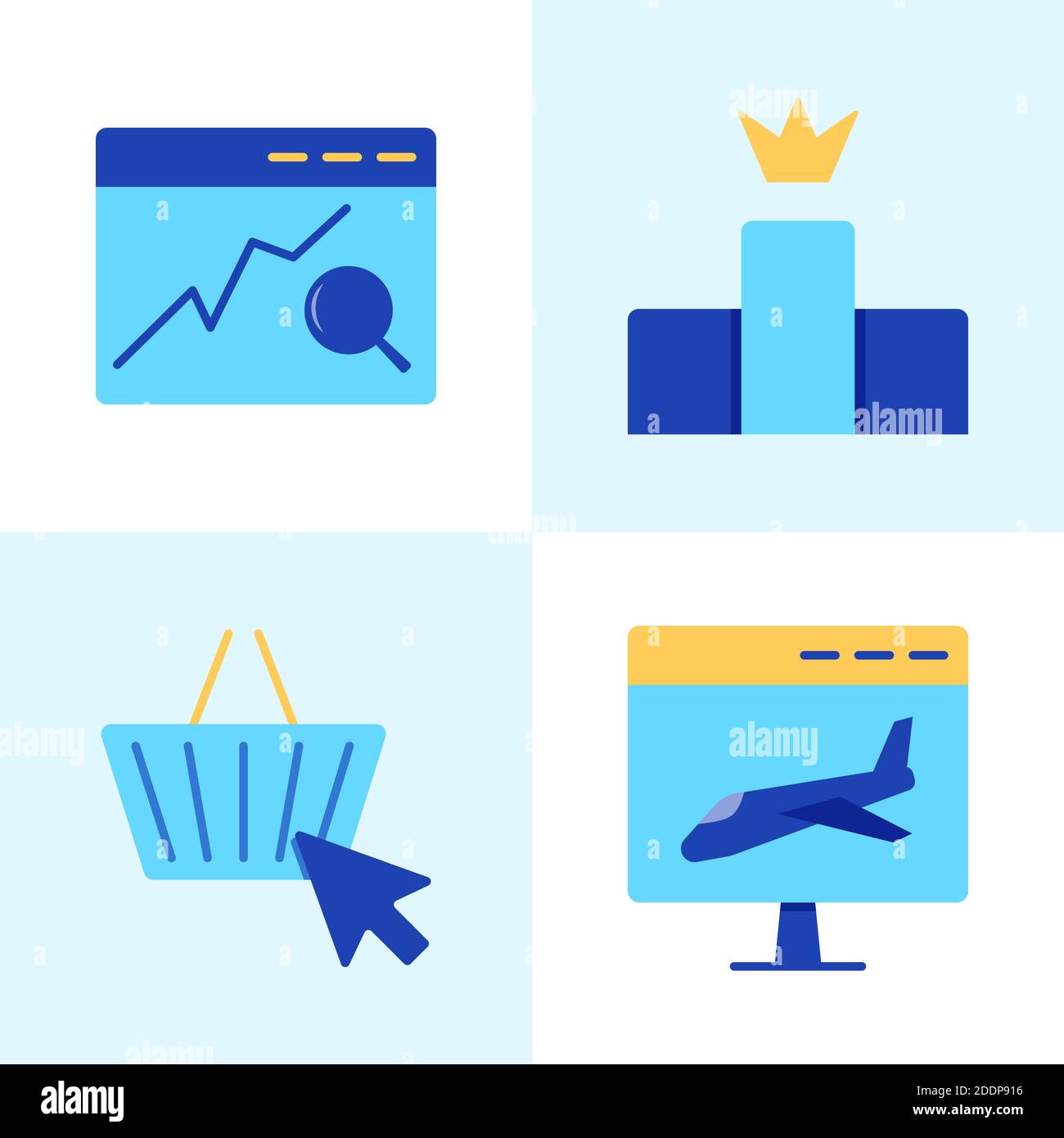 Website search optimization icon set in flat style. SEO, landing page ...