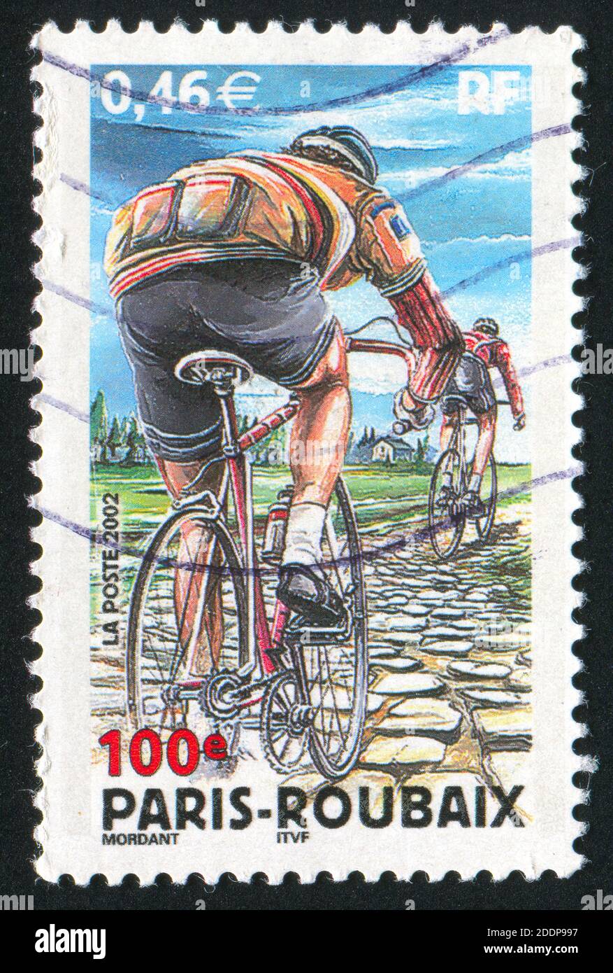 FRANCE - CIRCA 2002: stamp printed by France, shows Paris-Roubaix ...