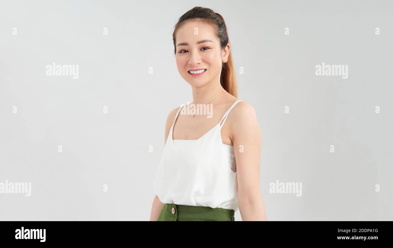 Beautiful attractive Asian businesswoman happy joyful smiling confiden Stock Photo