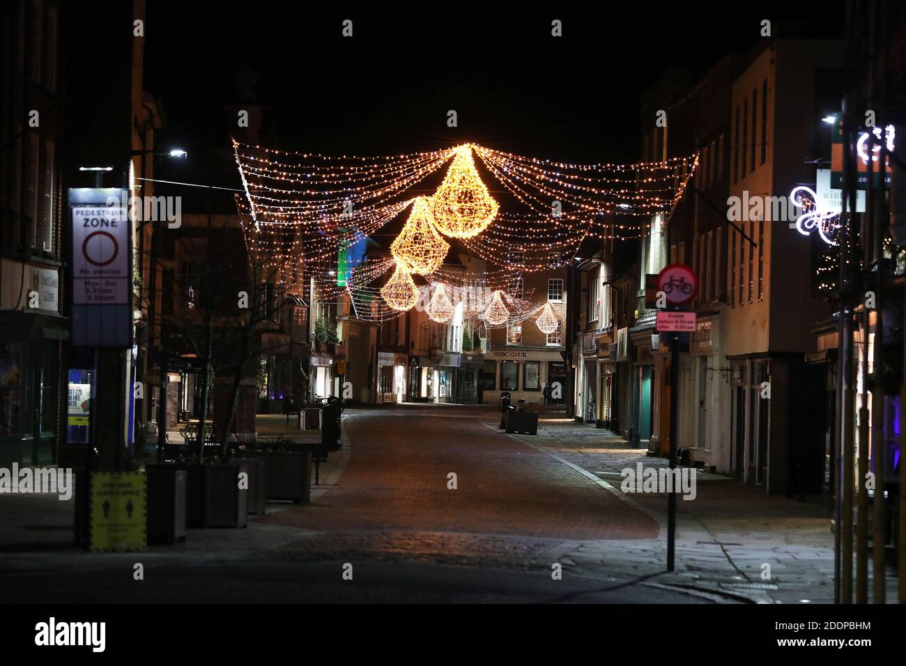 Christmas decorations and lights display in Chichester city centre