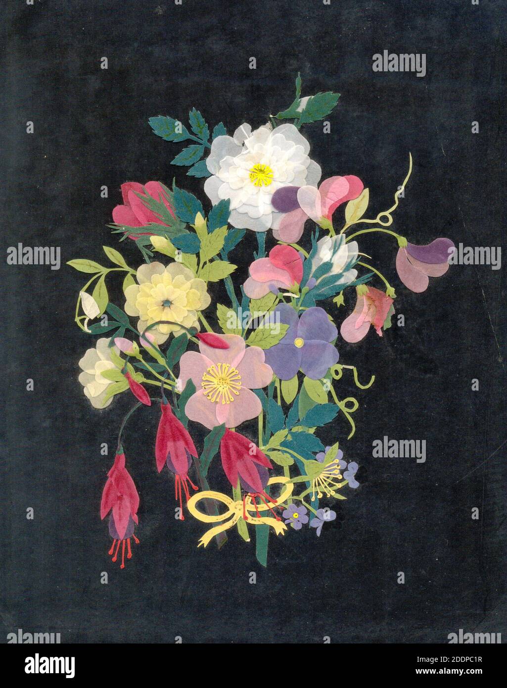 Tissue paper mosaic flower picture in the style of Mary Delany (1700