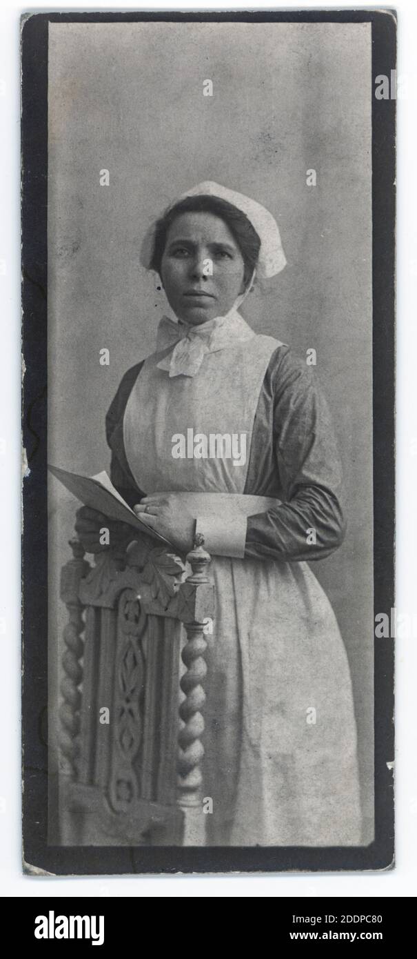 Nurse with St. John's Ambulance Association during the First World War. English woman from Lancashire, about 1914. Indoor uniform dress. Stock Photo