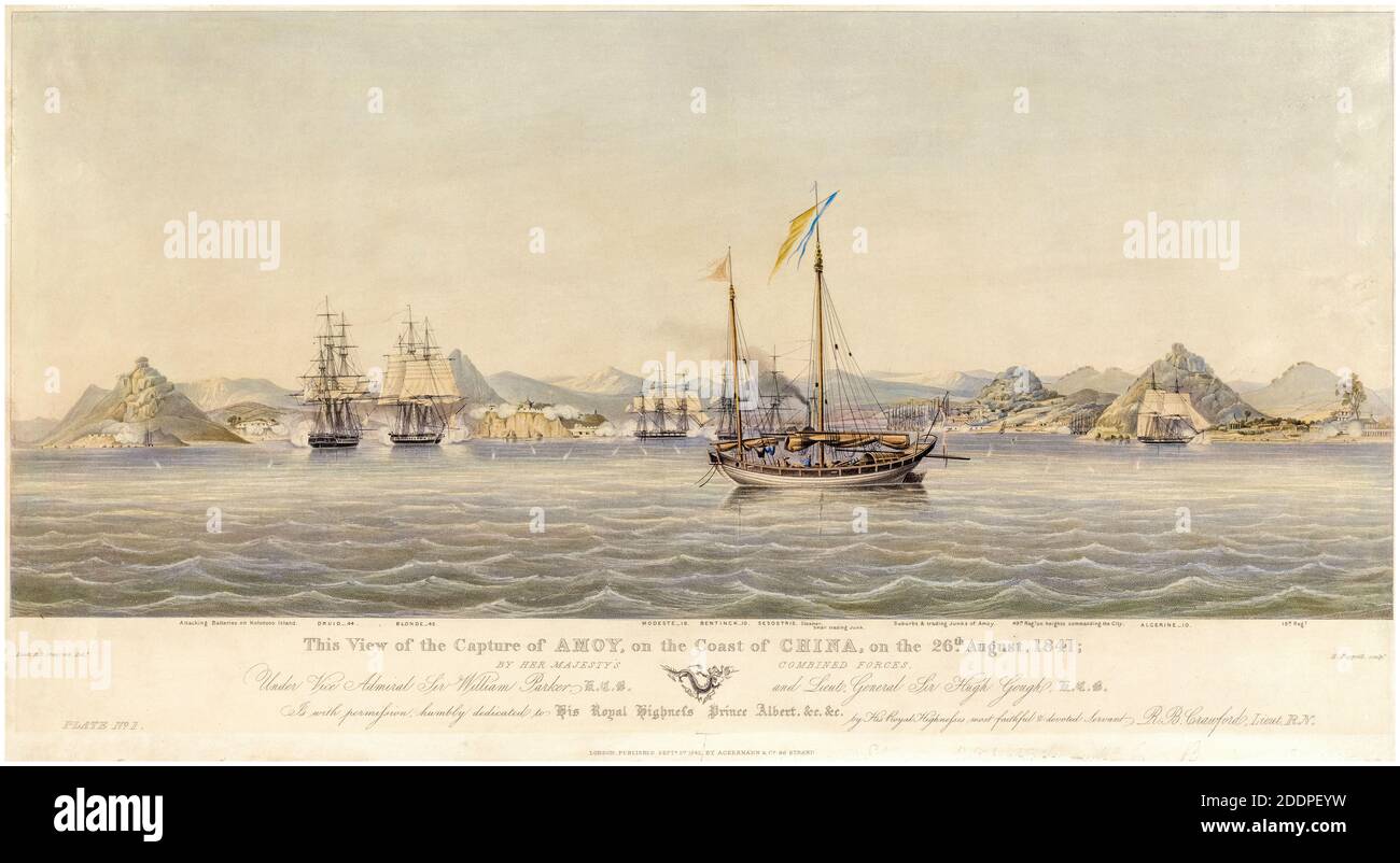 First Opium War: View of the Capture of Amoy on the Coast of China on the 26th August 1841, print by Henry Papprill after Captain RB Crawford, 1844 Stock Photo