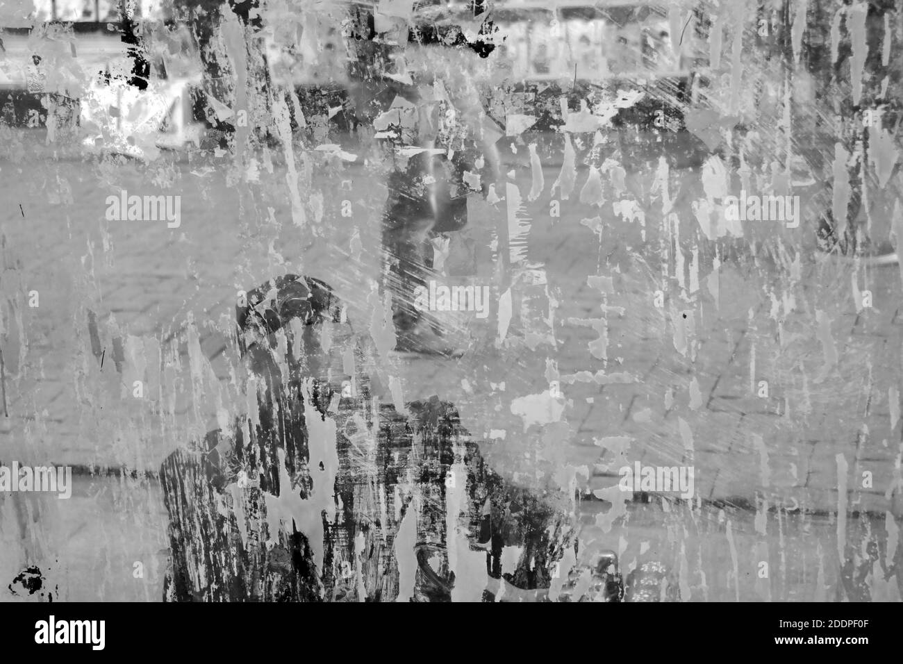 Man silhouette behind the dirty glass. Stock Photo