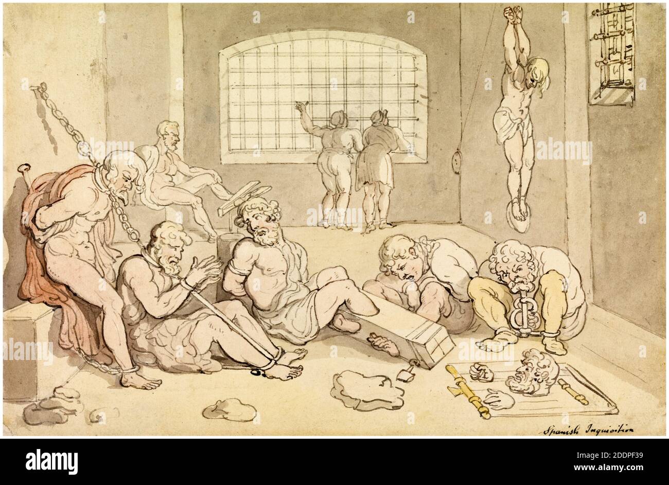 The Spanish Inquisition, drawing by Thomas Rowlandson, before 1827 Stock Photo