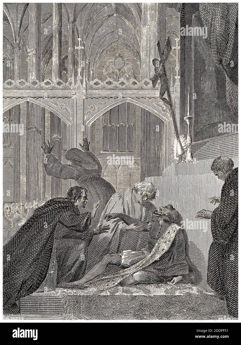 The Death of King Henry IV of England (1367-1413) on 20th March 1413, engraving by William Bromley after Robert Smirke, 1816 Stock Photo