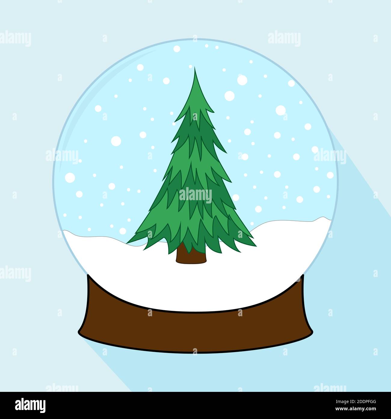 Christmas decoration, crystal ball. Christmas snowball with Christmas tree and snowflakes. Holiday symbol isolated on blue background in flat design. Stock Vector