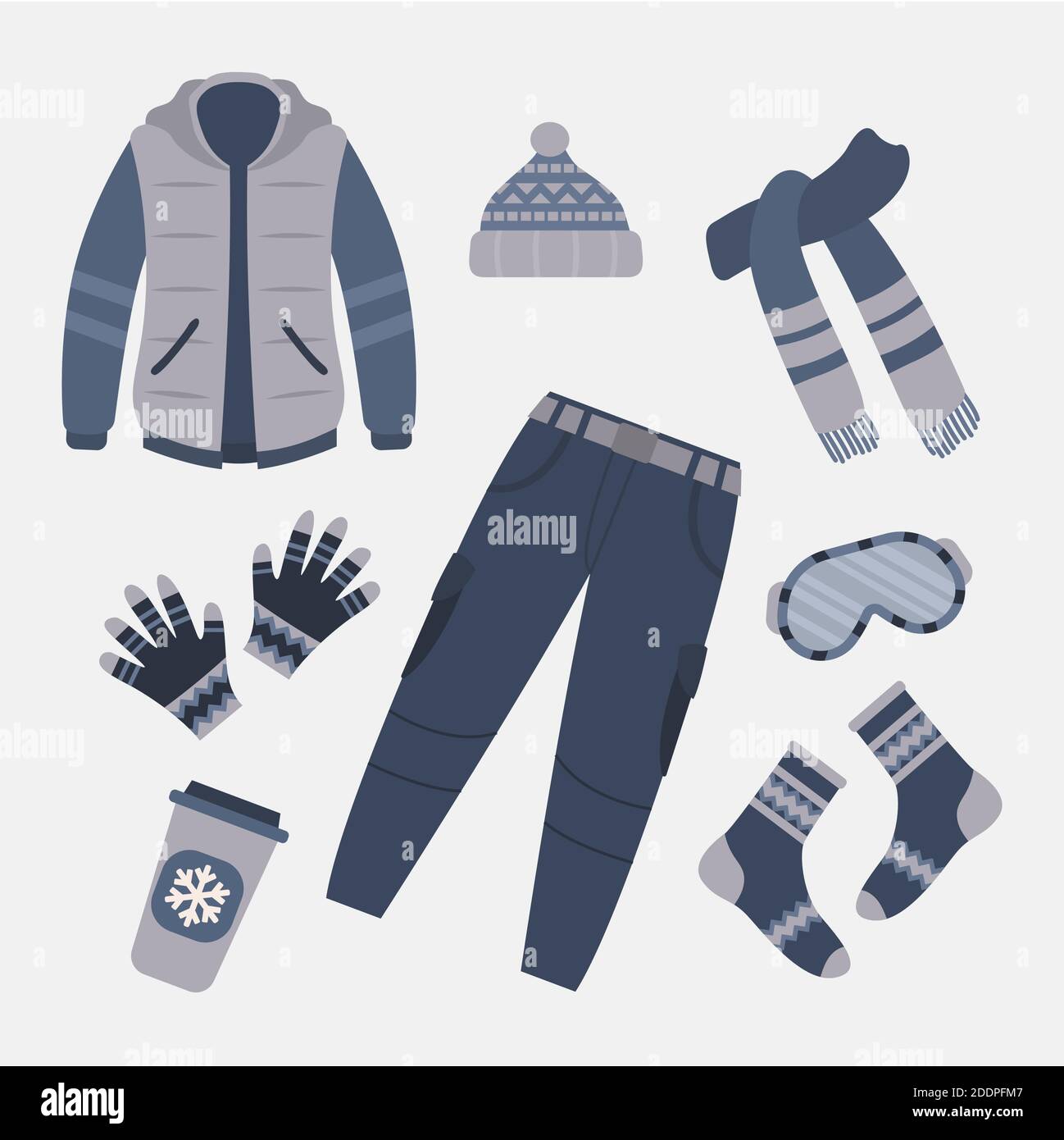 Flat design winter clothes and essentials Vector illustration Stock Vector