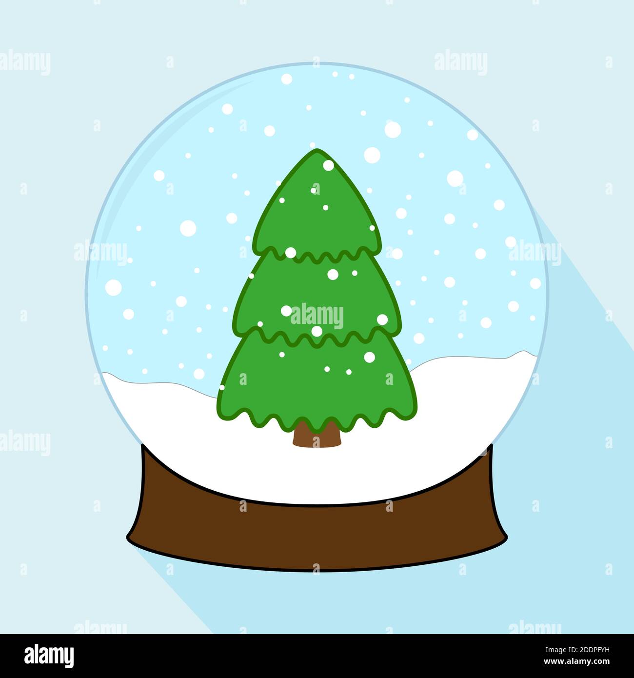 Christmas decoration, crystal ball. Christmas snowball with Christmas tree and snowflakes. Holiday symbol isolated on blue background in flat design. Stock Vector