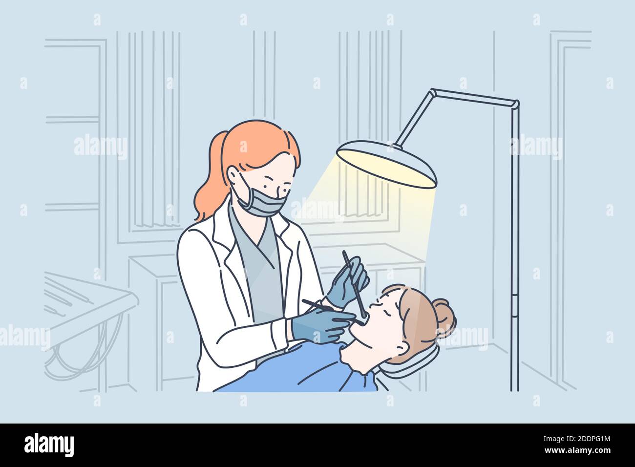 Teeth examination and dentistry checkup concept. Dentist woman holding