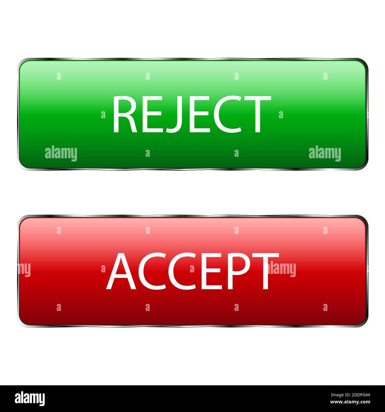 Approved and rejected badges with green and red rectangles with rounded ...