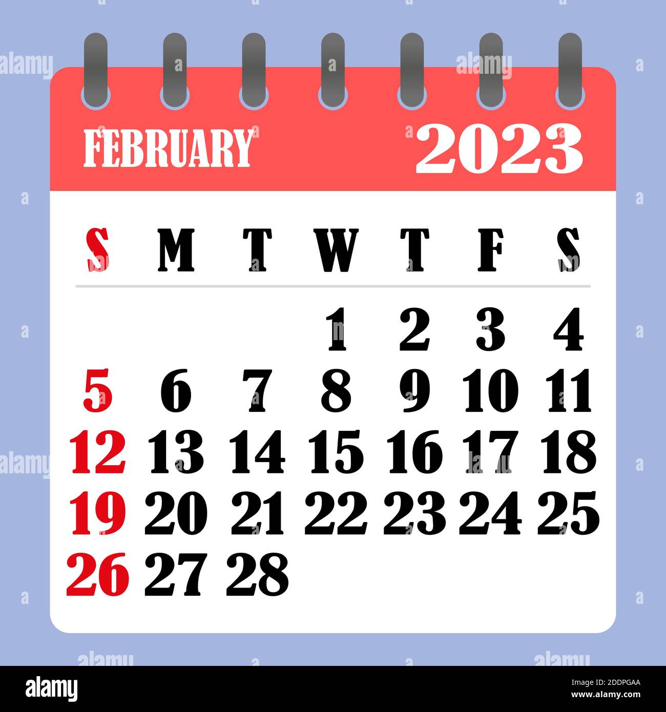 Letter calendar for February 2023. The week begins on Sunday. Time,  planning and schedule concept. Flat design. Removable calendar for the  month. Vect Stock Vector Image & Art - Alamy
