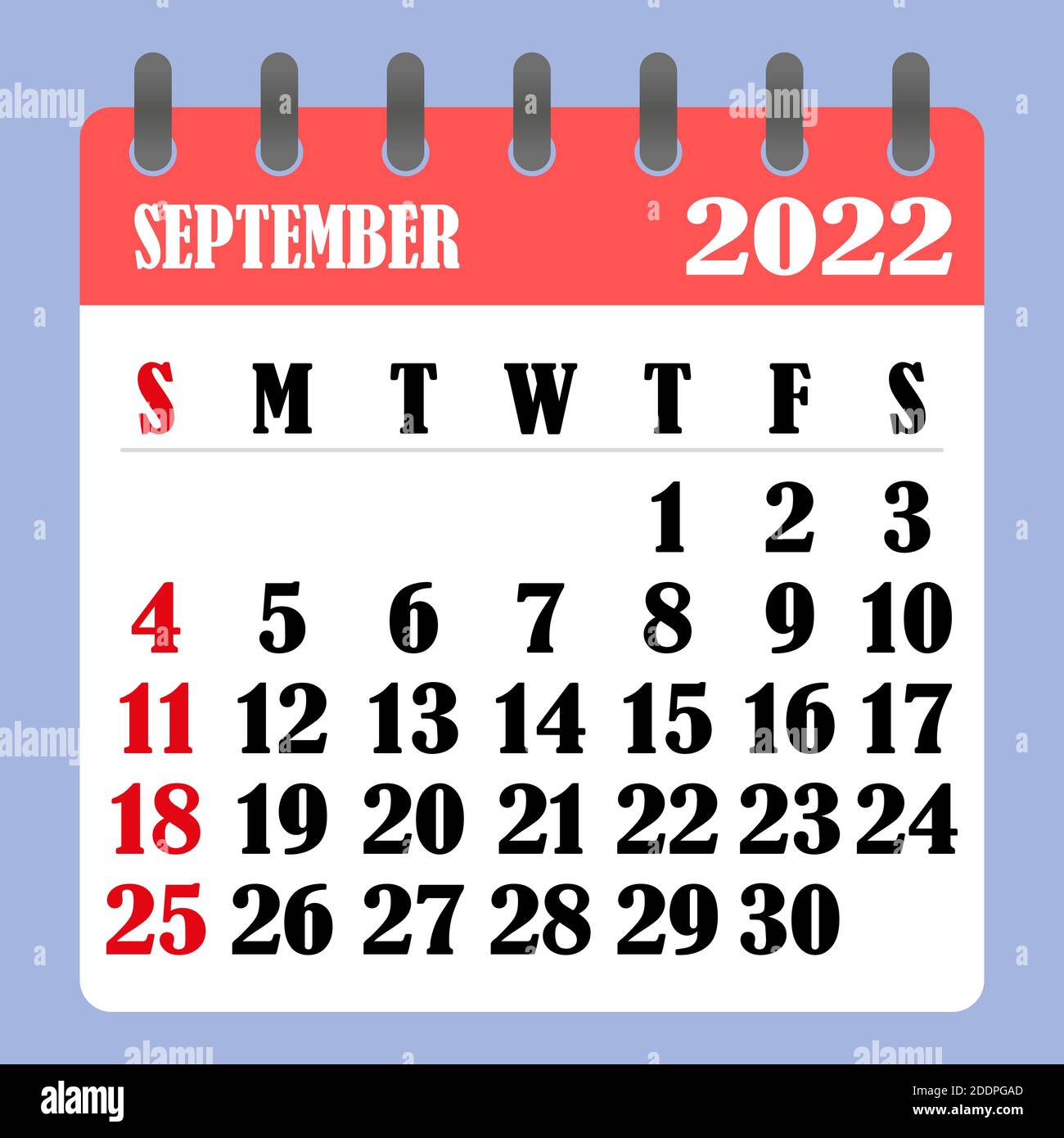Letter Calendar For September 2022. The Week Begins On Sunday. Time, Planning And Schedule Concept. Flat Design. Removable Calendar For The Month. Vec Stock Vector Image & Art - Alamy