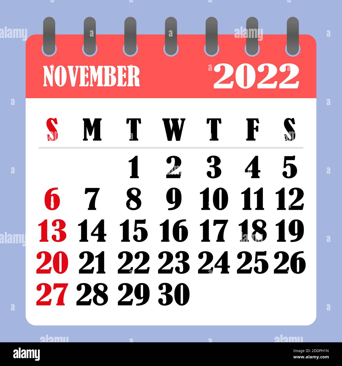 November Calendar For 2022 Letter Calendar For November 2022. The Week Begins On Sunday. Time,  Planning And Schedule Concept. Flat Design. Removable Calendar For The  Month. Vect Stock Vector Image & Art - Alamy