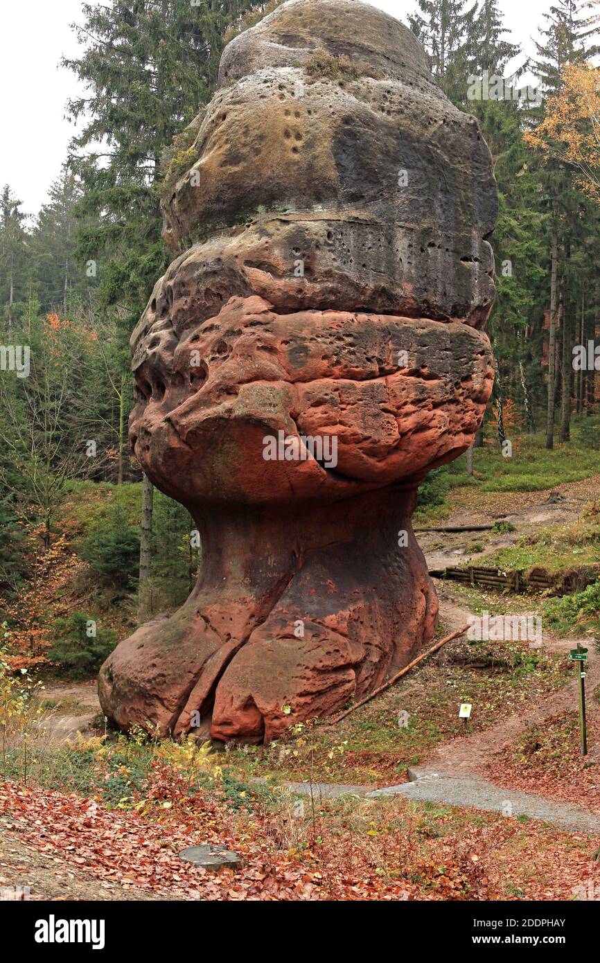 rock formation Kelchstein in the Zittau Mountains, Germany, Saxony, Oybin Stock Photo