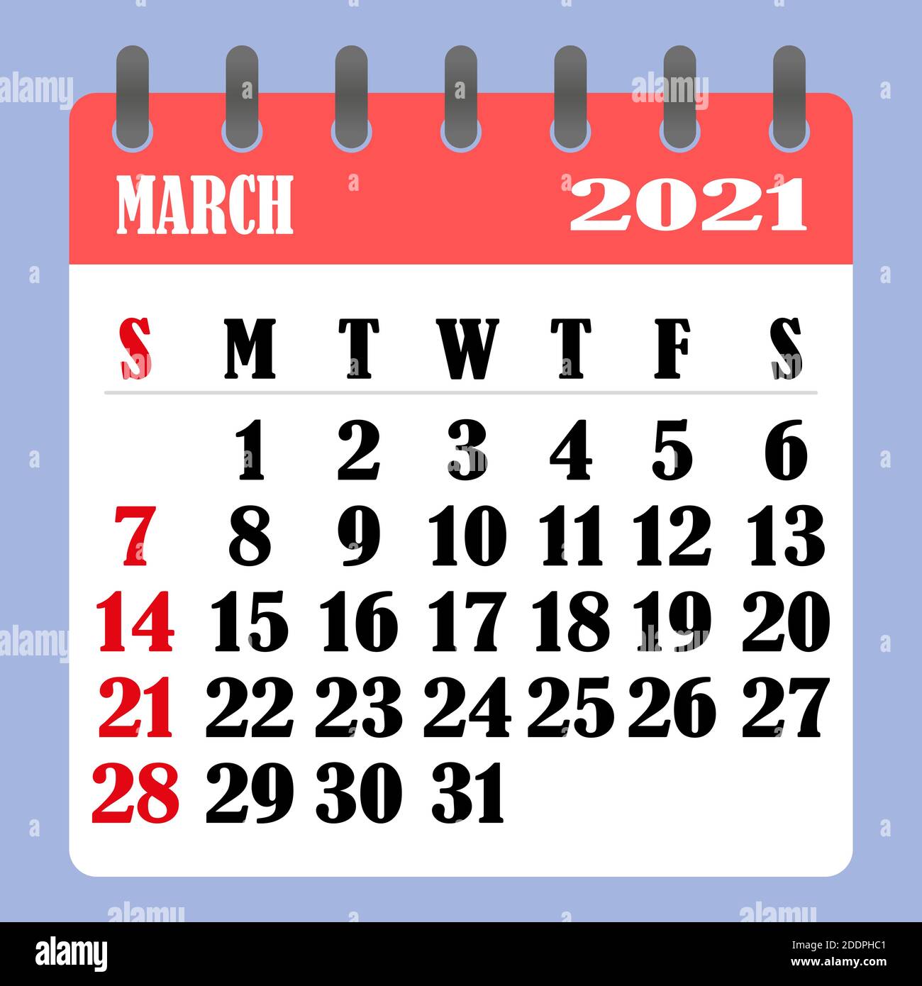 Letter Calendar For March 21 The Week Begins On Sunday Time Planning And Schedule Concept Flat Design Removable Calendar For The Month Vector Stock Vector Image Art Alamy
