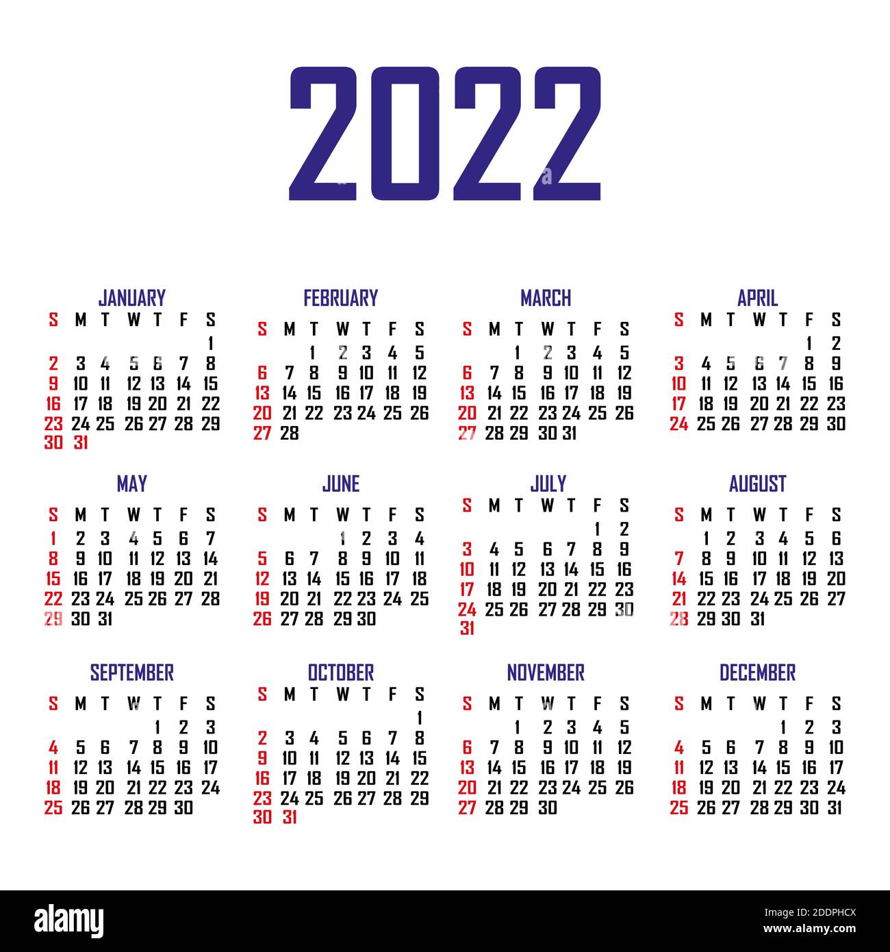 2022 Calendar Sundays Only academic calendar 2022