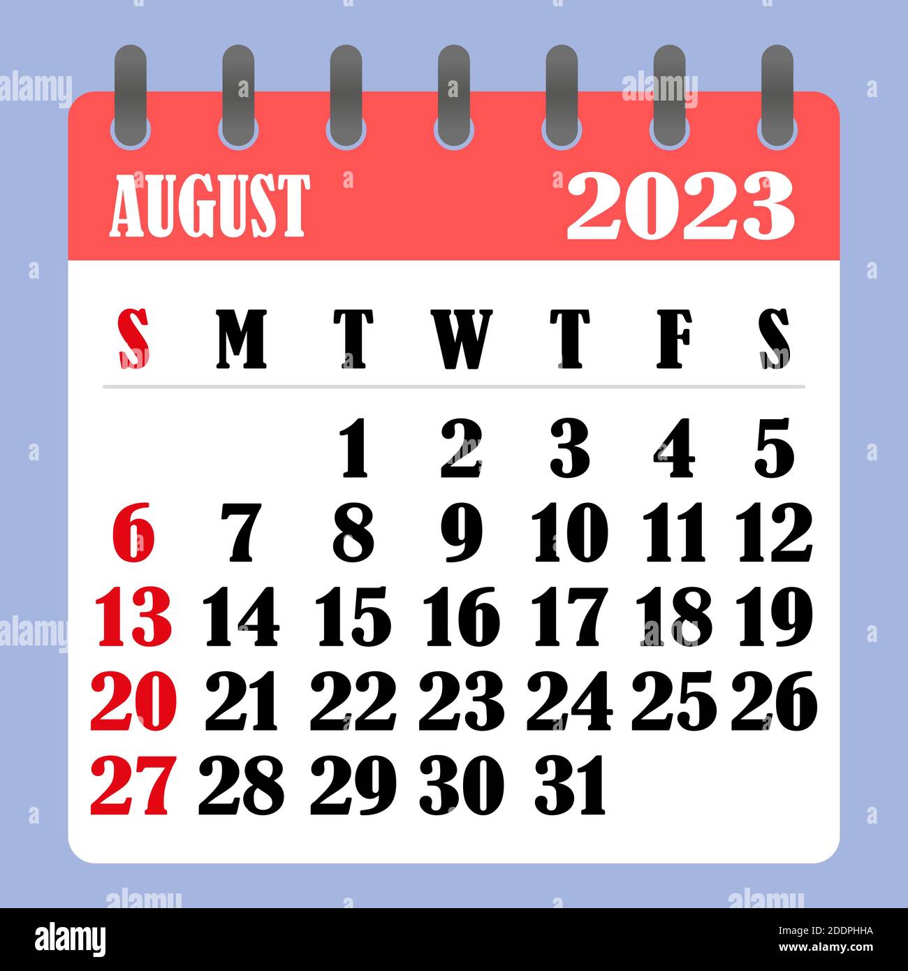 Letter calendar for August 2023. The week begins on Sunday. Time, planning and schedule concept. Flat design. Removable calendar for the month. Vector Stock Vector Image & Art - Alamy