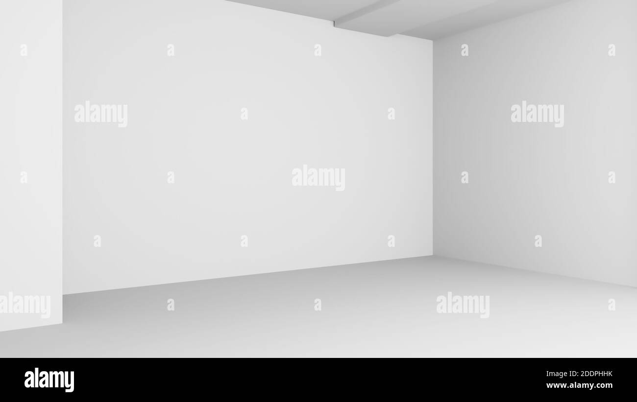 Empty room inside interior, realistic 3d illustration. Abstract white room, empty wall. Realistic white light in the room. Beautiful background for Stock Photo