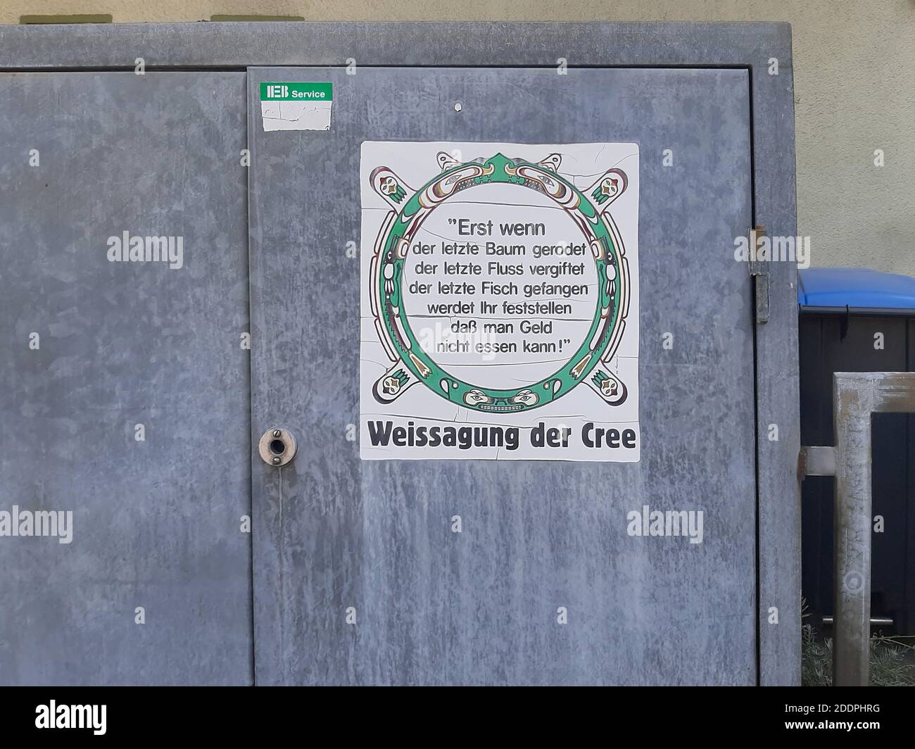prophecy of the Cree indians, placard at a former wood lettering , Germany Stock Photo