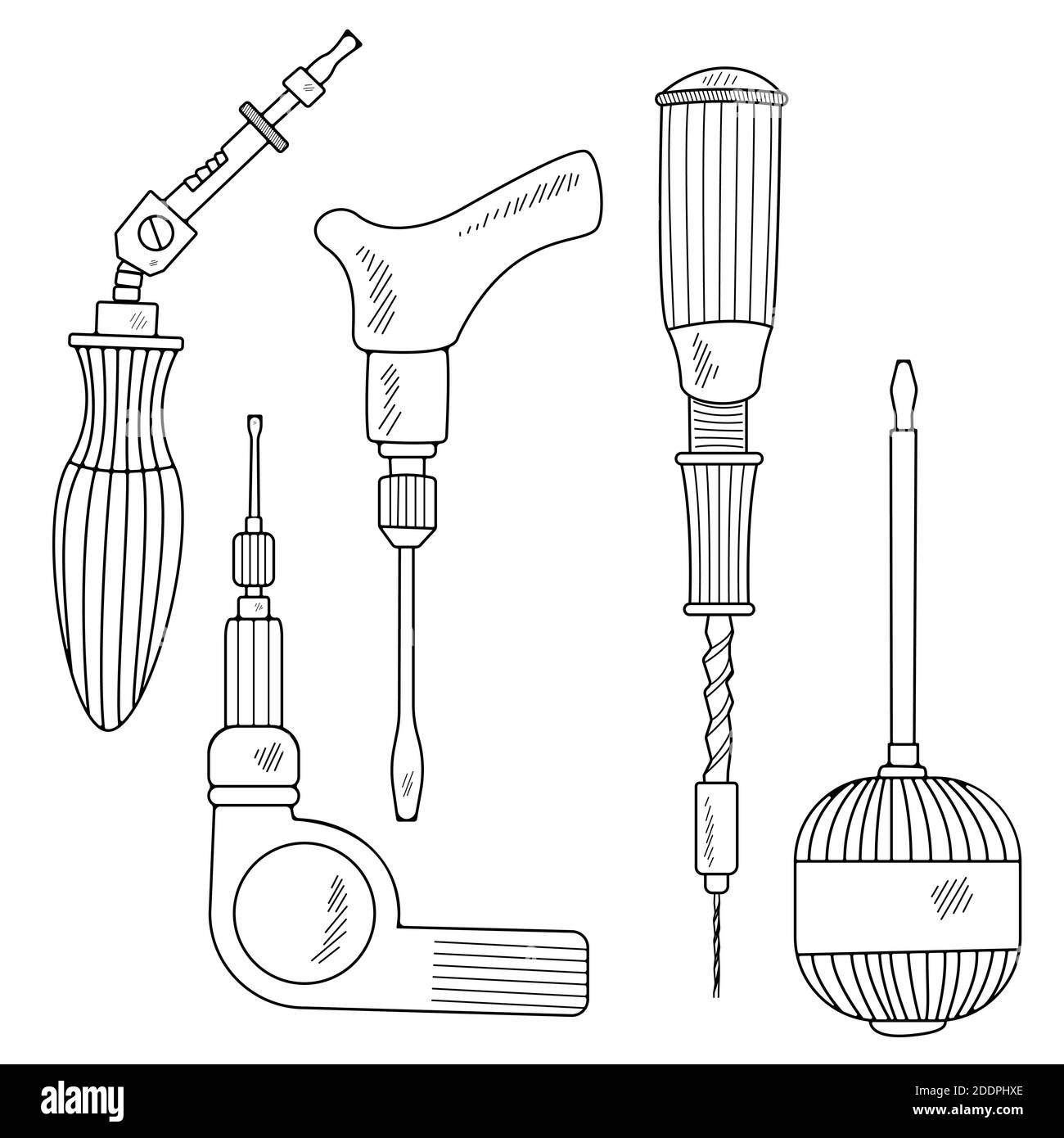 Hand tools collection. Handmade cartoon with different elements of the