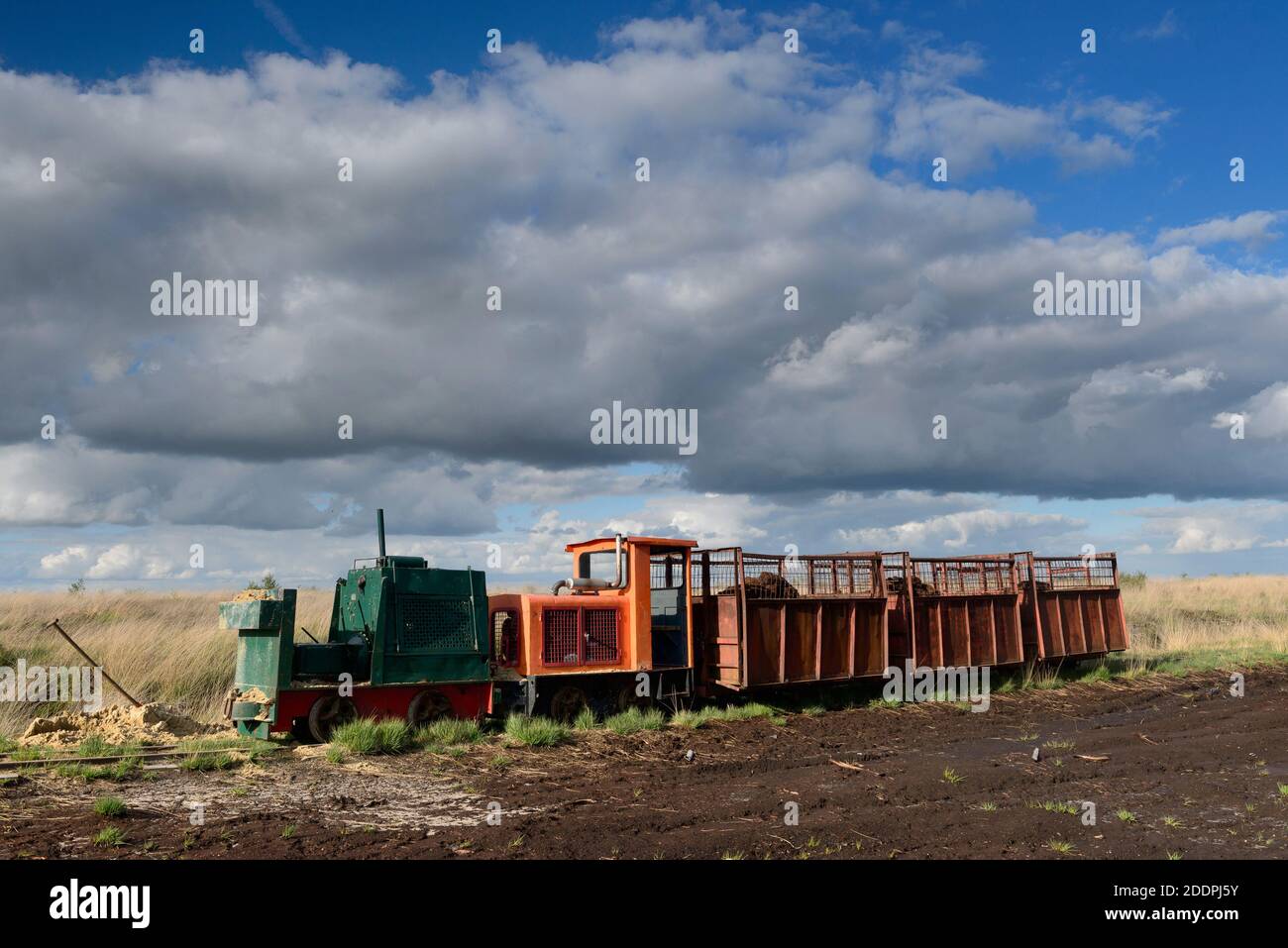 peat railway and waggons at a moor, Germany, Lower Saxony, Oldenburger Muensterland, Goldenstedter Moor Stock Photo