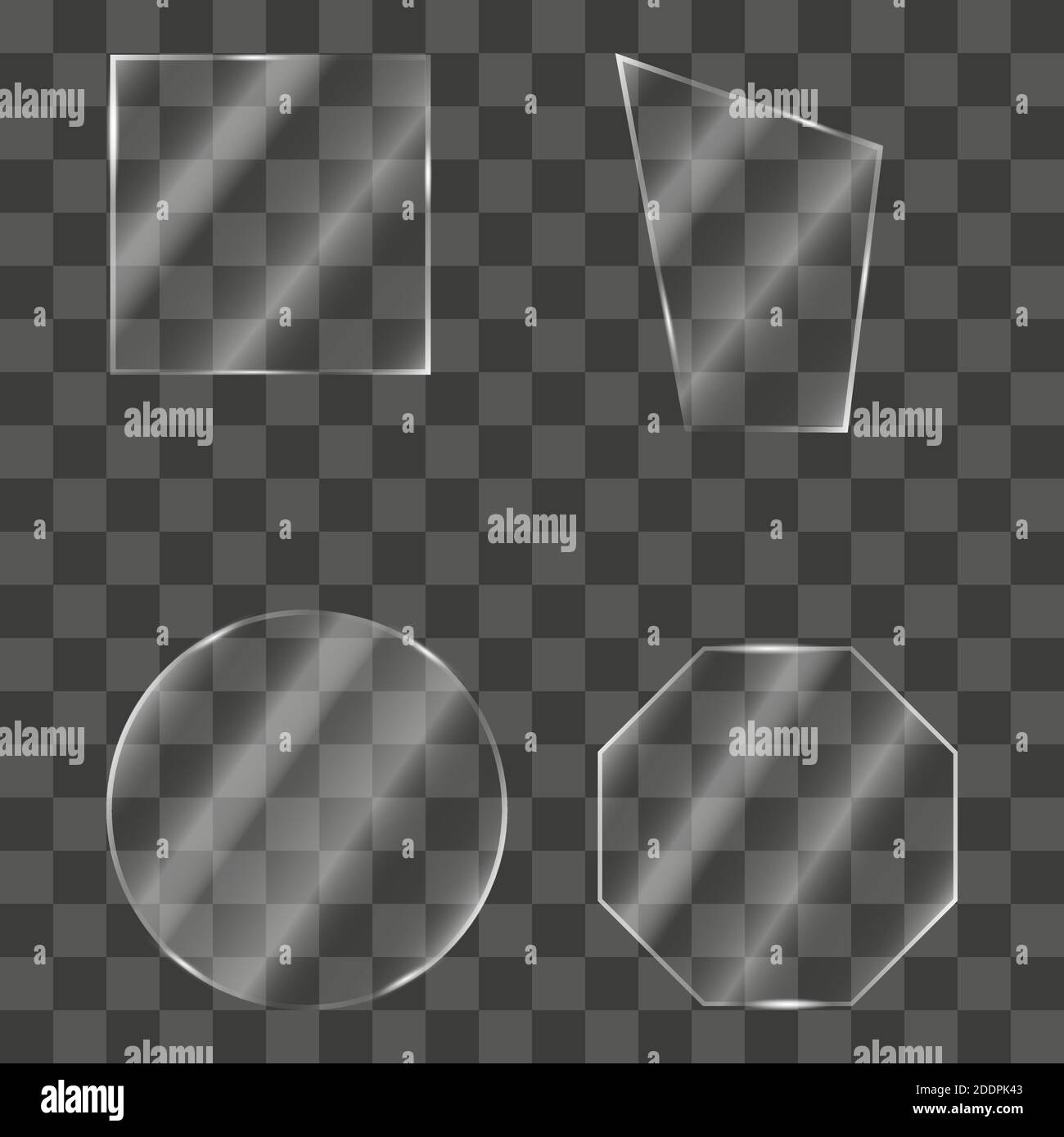 Glass plates on transparent background. Realistic transparent glass