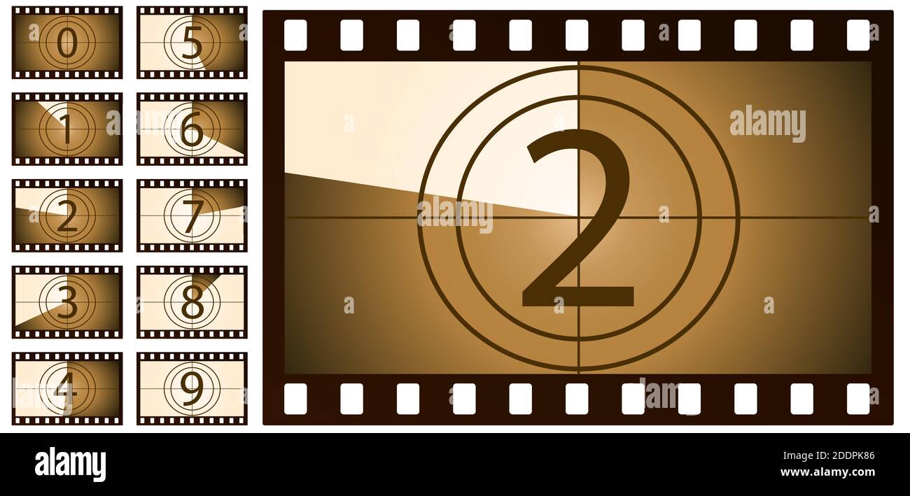 retro film countdown brown on white background. Isolated vector objects. EPS 10 Stock Vector