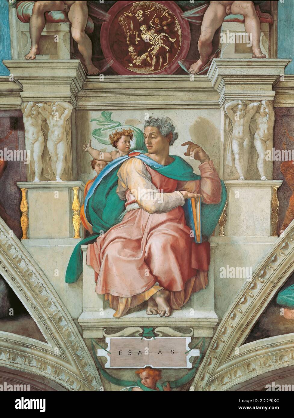 Prophets and Sibyls: Isaiah (Sistine Chapel ceiling in the Vatican). Photo after restoration. Museum: The Sistine Chapel, Vatican. Author: MICHELANGELO BUONARROTI. Stock Photo