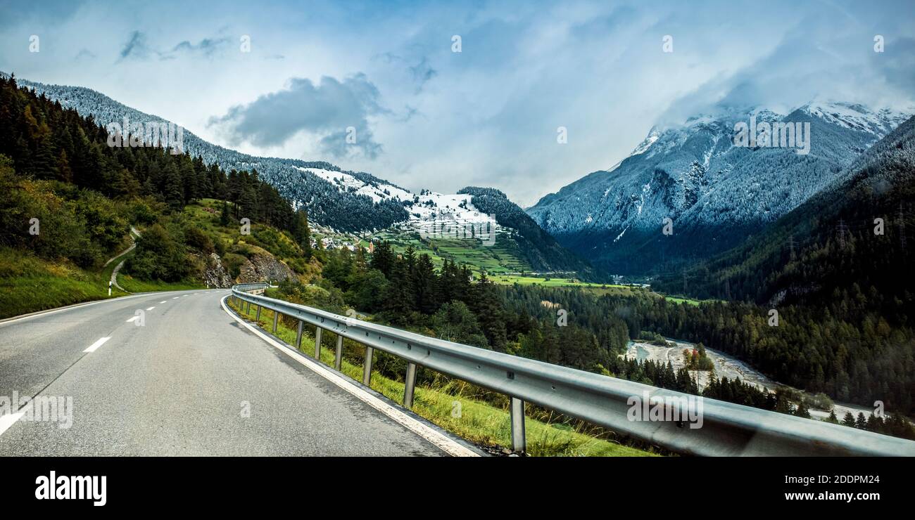 road through the mountains, ramosch scuol Stock Photo