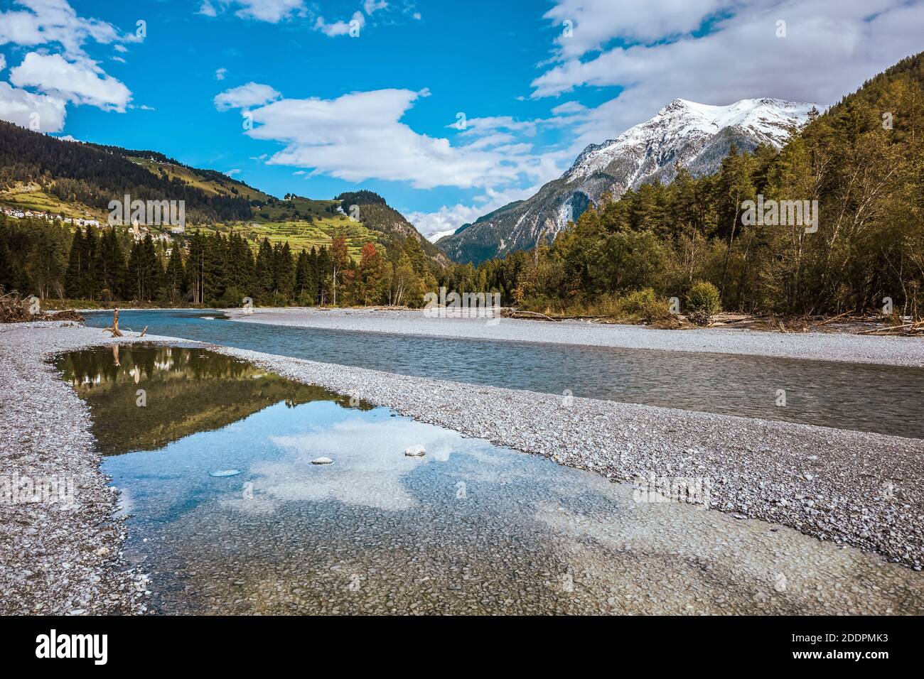 mountains and river landscape by day Stock Photo