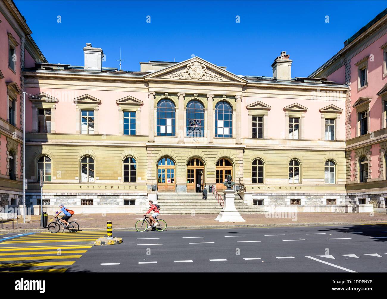Street side facade of the Uni Bastions site of the University of Geneva, which hosts the faculty of Protestant Theology and the faculty of Letters. Stock Photo